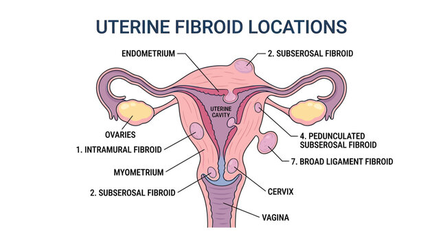 Uterine Fibroid Locations Anatomy Diagram: Medical Illustration