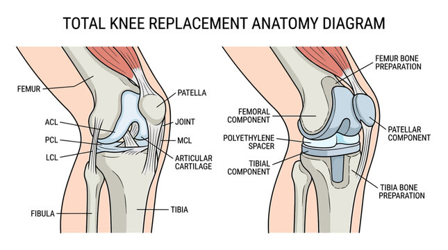 Total Knee Replacement Anatomy Diagram: Before and After Surgery