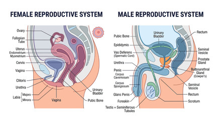 Female and Male Reproductive Systems Anatomy Diagram © Berlin