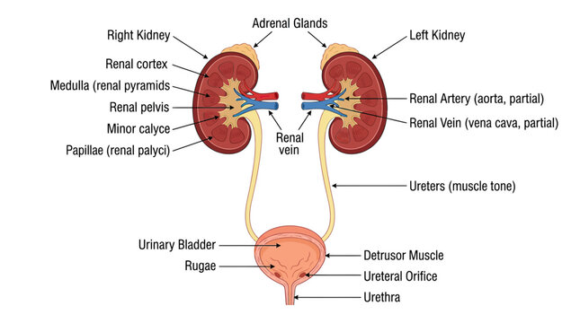 Human Urinary System Anatomy Diagram: Kidneys, Bladder, Ureters