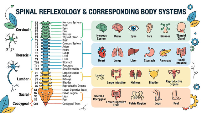 Spinal Reflexology Chart: Body Systems, Organs, and Nervous System Connections