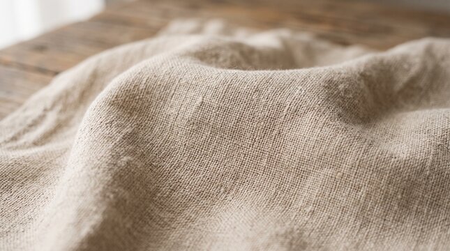 Soft beige natural linen fabric texture background with folds light brown material texture woven fabric textile background neutral colo