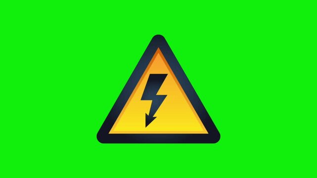 Warning sign with lightning bolt symbol on bright yellow and green background