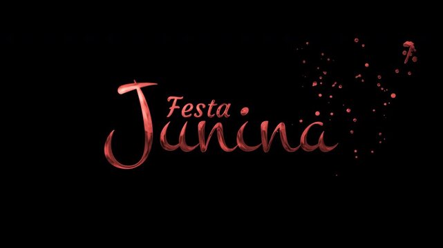 Festa junina red glowing cursive text with elegant sparkles on black background, suitable for festive party invitations or event promotions.