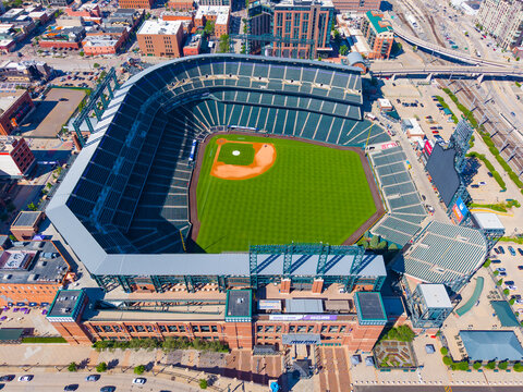 Coors Field aerial view at 2001 Blake Street in downtown Denver, Colorado CO, USA. It's the ballpark of MLB's Colorado Rockies. 