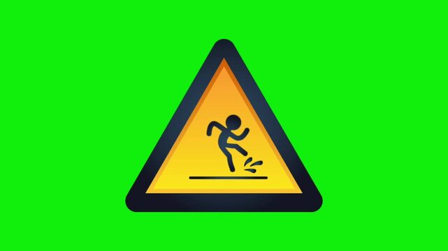 Slippery Floor Warning Sign on Bright Green Background Flat Design
