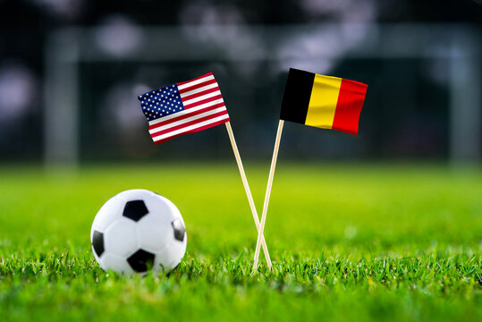 United States vs Belgium, national flags before international football match, football on green grass with stadium in the background, Lumen Field, Seattle, United States, July 6, 2026