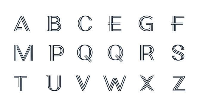 Geometric linear typography set with triple line uppercase letters