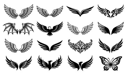 Wing icon vector set with angel feather and flying bird wing symbols for modern design © Milon