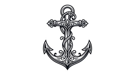 Ornate Anchor Tattoo Nautical Symbol. © Ri