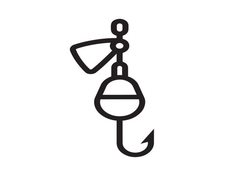Fishing with a buzzbait lure in a minimalist line art vector style icon