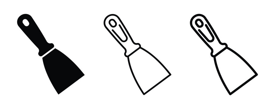 Set of putty knife icons for construction and renovation tools in flat and outline vector style