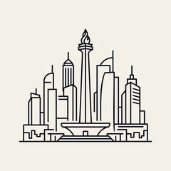 Obraz premium Jakarta skyline with Monas monument clean line art
