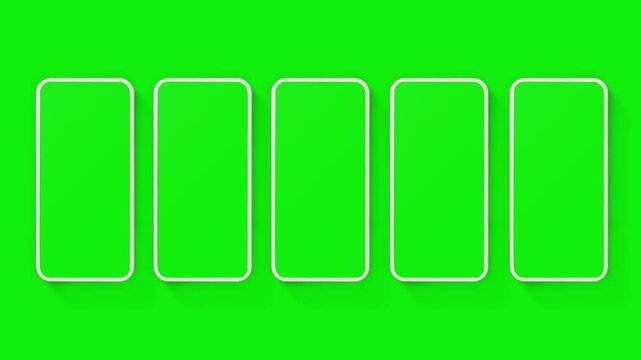 Minimalist glowing smartphone frames on vibrant neon green background digital design