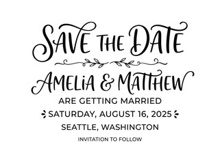 Fototapeta premium Save the date typography design for wedding invitation of Amelia and Matthew