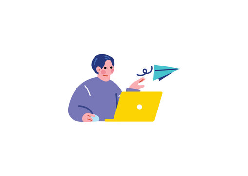 メールを送る男性のイラスト