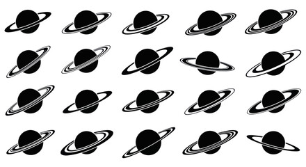 Ringed planet icons in black silhouette © doung