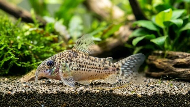 cory catfish swimming underwater in amazon river brazil close up video