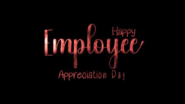 Shiny metallic cursive text happy employee badge for professional workplaces, corporate appreciation events. Suitable for business presentations, awards ceremonies.