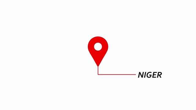 animated  location pin icon animation  highlighting ''Niger'' in 4K animation with alpha channel clean map pointer motion for navigation and destination indication on transparent background 