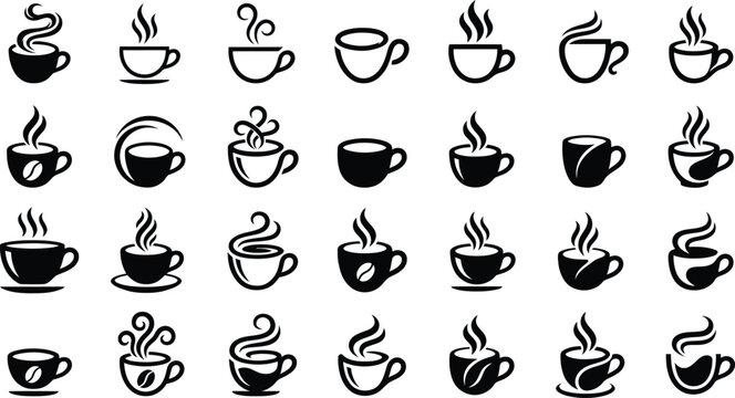 Coffee cup icon. Set of vector cups with coffee. Coffee cup logo. big coffee set.