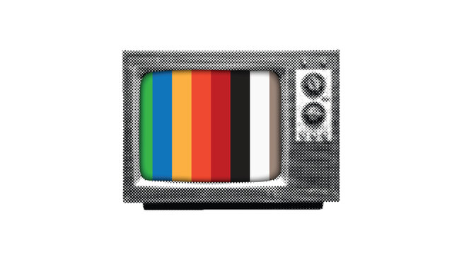 Vintage Retro Television With Color Test Screen Halftone Pop Art Vector Illustration Isolated On Gray Background