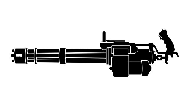 Gatling gun silhouette on a white background weapon profile illustration
