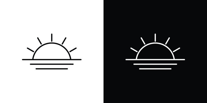 Sunrise icon black lineart editable vectors pack