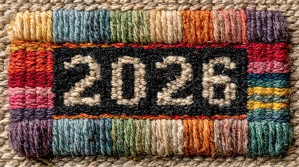 Obraz premium Colorful woven rug detail with 2026 textile numbers