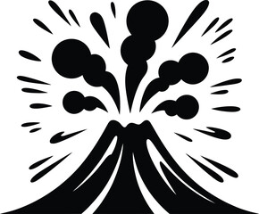 Stylized black and white illustration of erupting volcano with eruption explosion mountain illustration isolated geography disaster tectonic activity phenomenon geosciences environment © MstAsmaAkter