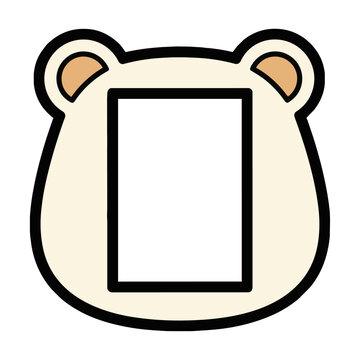 Cute minimalist bear head frame with thick black outlines and soft cream and orange colors isolated on white playful decorative child concept
