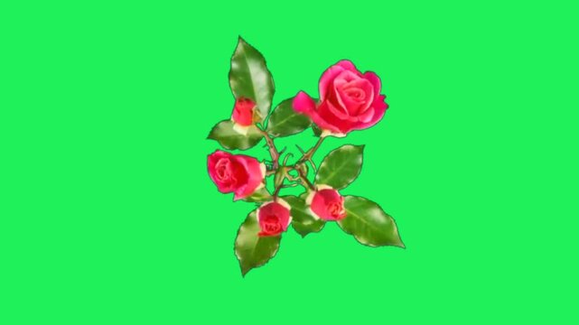 Realistic red rose isolated on green background.	
