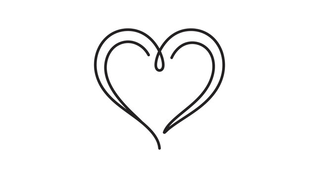 Minimalist double-line outline heart symbol, representing pure love and affection, in black, isolated white background.