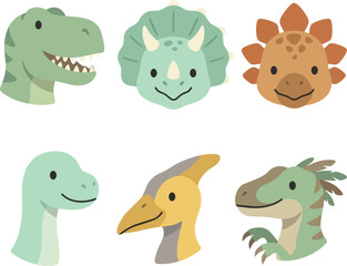 Cute flat vector baby dinosaur illustration set with t-rex triceratops stegosaurus brontosaurus pterodactyl and raptor © black