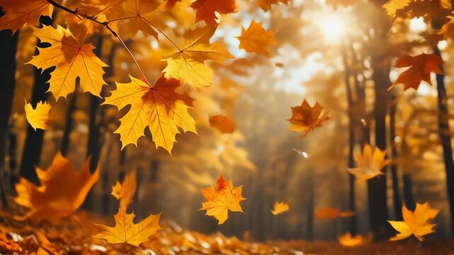 Golden Autumn Maple Leaves Falling Slow Motion
Fall Nature Loop Background 4K