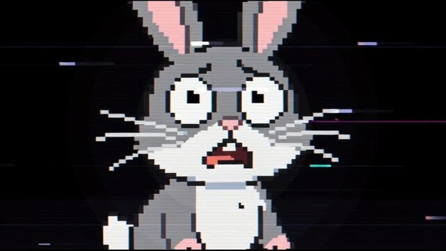 Pixel art rabbit with shocked expression.