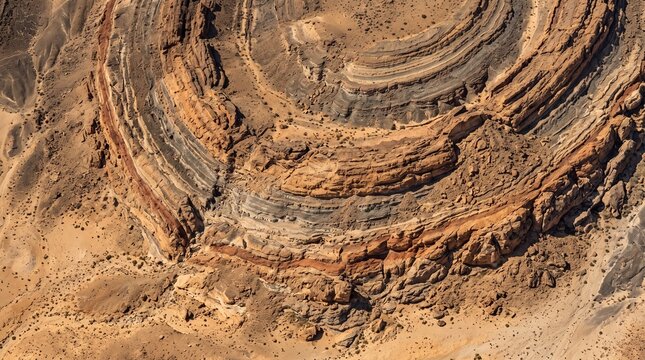 Detailed Aerial View of Eroded Geological Layers at the Richat Structure