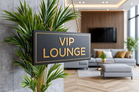 VIP lounge sign hanging in luxury interior setting