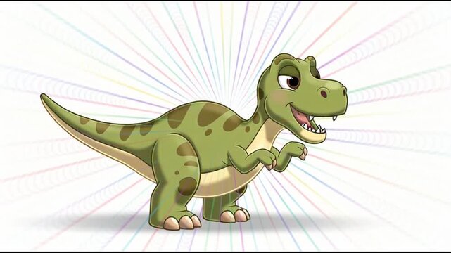 Smiling green dinosaur cartoon character.