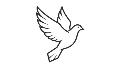 Fototapeta premium Simple black outline illustration of a flying dove of peace symbolizing freedom on a white background.