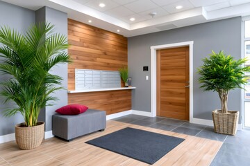 Fototapeta premium Modern apartment building lobby with mailboxes