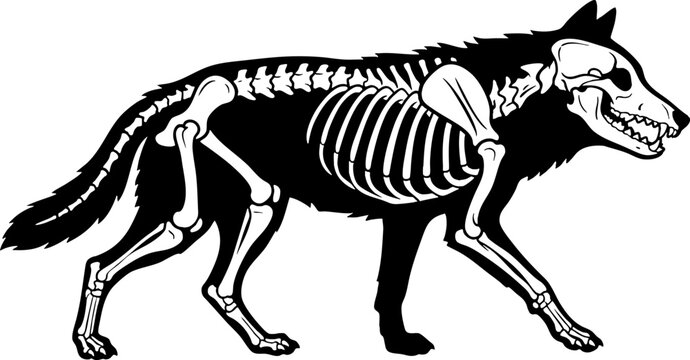 Wolf Skeleton X-ray Style Vector Illustration