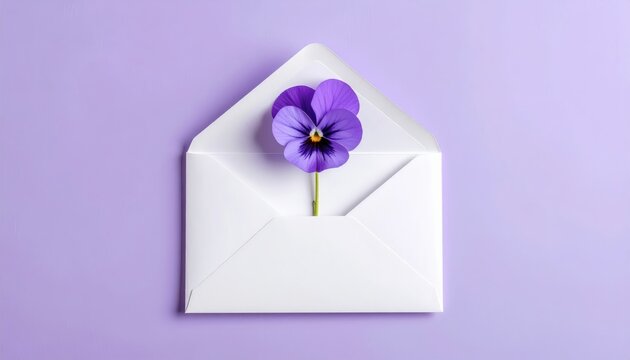 Purple flower in white envelope.