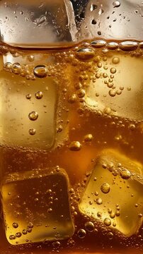 Sparkling Amber Drink with Ice 4K Generative AI