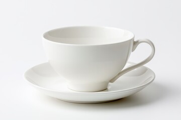 Fototapeta premium A white porcelain teacup and saucer isolated on white background