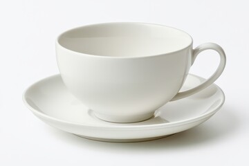 Fototapeta premium A white porcelain teacup and saucer isolated on white background