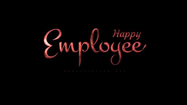Shiny metallic cursive text happy employee badge for professional workplaces, corporate appreciation events. Suitable for business presentations, awards ceremonies.