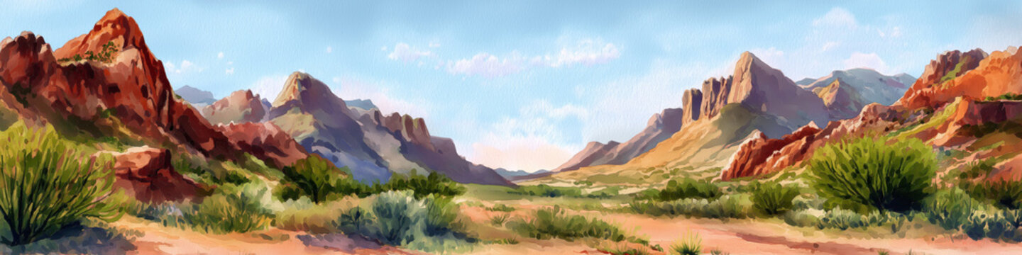 Arizona Watercolour Landscape Panorama