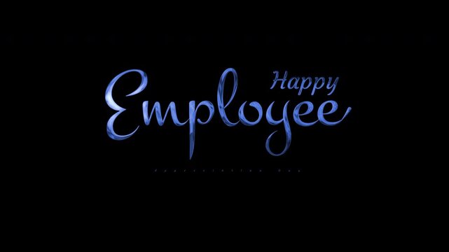 Blue cursive letters logo for happy employees with white and black contrast design. Suitable for employee recognition programs and materials.