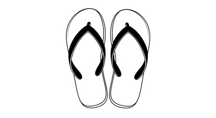 Minimalist black and white line art illustration of a pair of flip-flops. Perfect for themes of summer vacation, beach travel, leisure, casual style, and holiday relaxation. © Hafiz